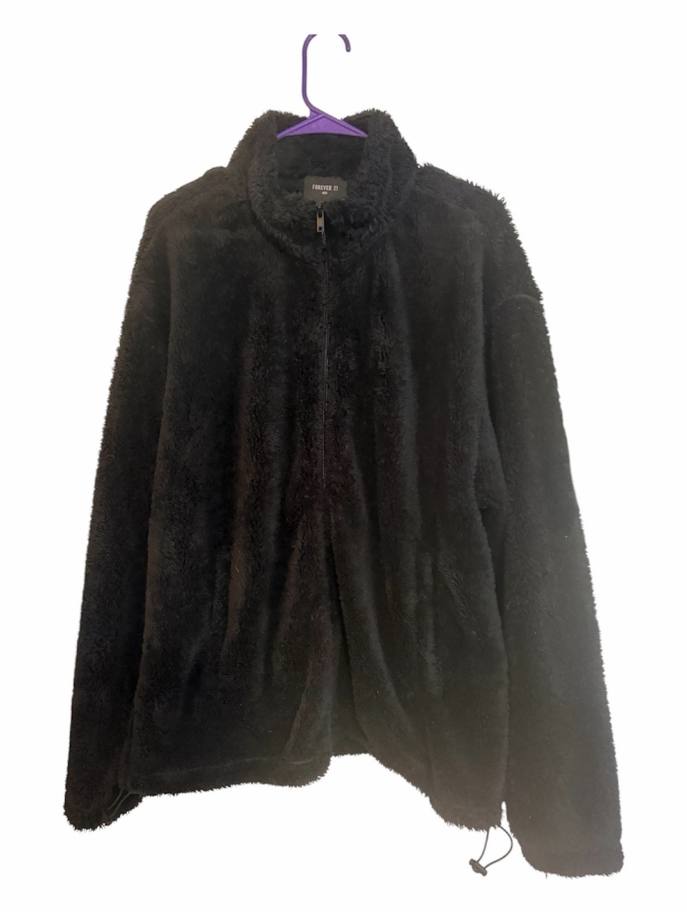 Forever 21 Black Faux-Fur Zip Front Teddy Jacket